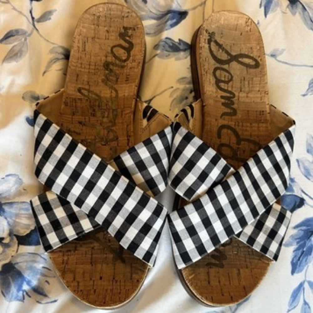 Sam Edelman Hattie Black & White Gingham Crisscross Sandals Slides Size 8